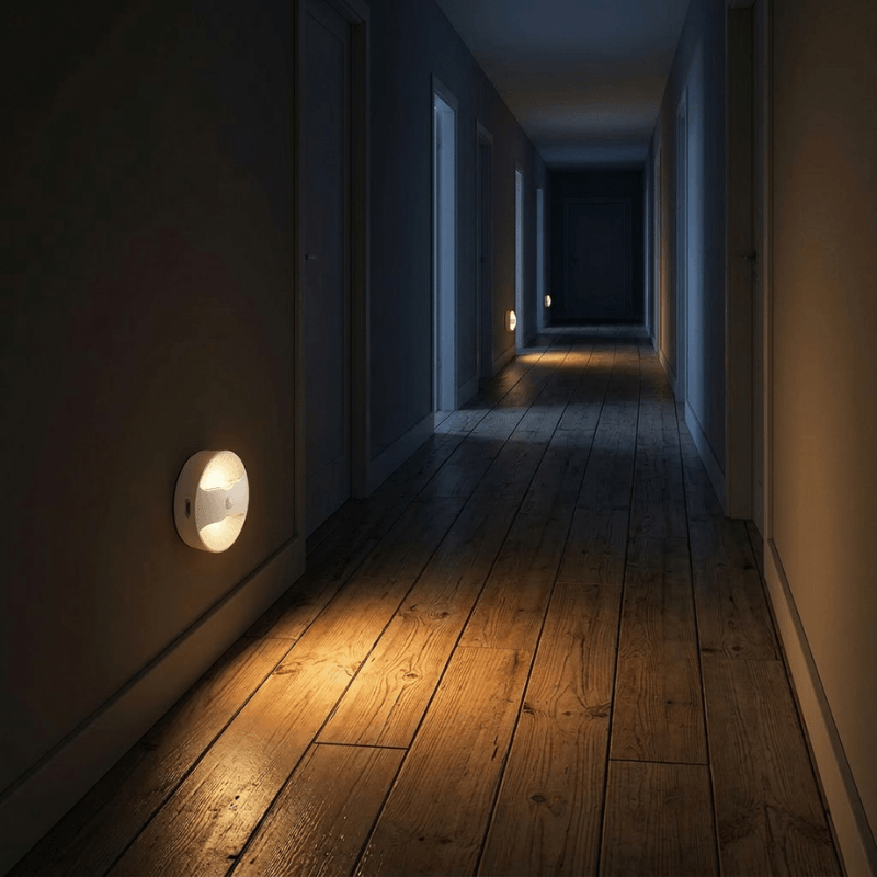 Motion-activated night light (2-pack) — installed in a hallway