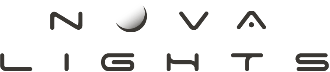 Nova Lights stacked mobile logo — Warm Charcoal (for light backgrounds)