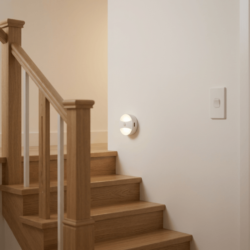 Motion-activated night light (2-pack) — installed along a stairway